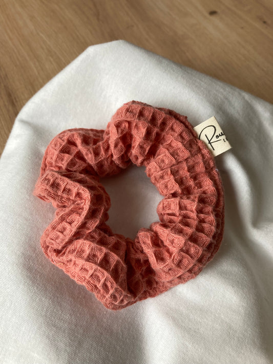 Chouchou coton gaufré orange corail